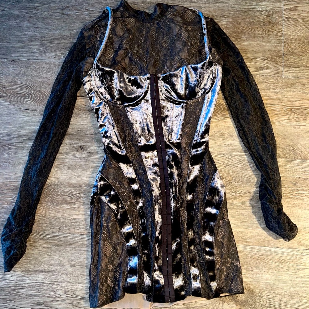 HOUSE OF CB BROWN VELVET CORSET MINI DRESS